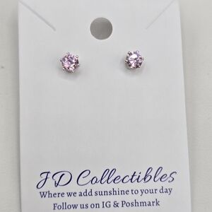 Pink Stud Earrings Made with Swarovski Crystals Silver Overlay